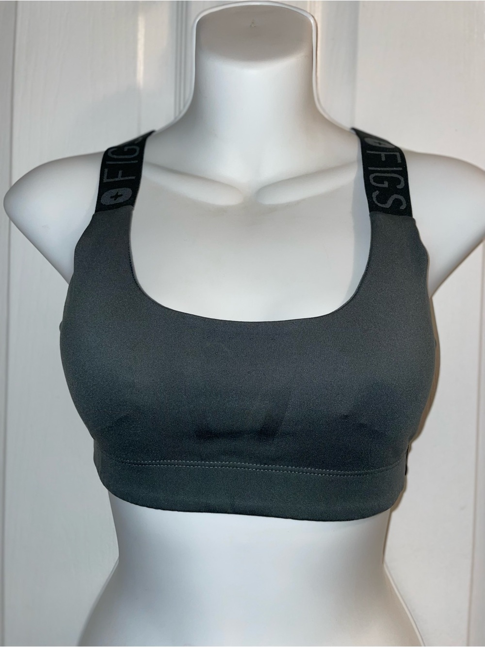 Figs Charcoal Scoop Sports Bra with Branded Straps